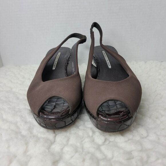 Donald J. Pliner King2 Women's Shoes Size 8.5 Brown Croco Peep Toe Platform - Picture 2 of 9